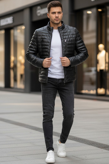 Férfi steppelt téli bőrdzseki fekete Dstreet TX5113