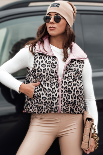 Női LEOVELLA átmeneti rövid steppelt kétirányú rózsaszín mellény Dstreet TY5492