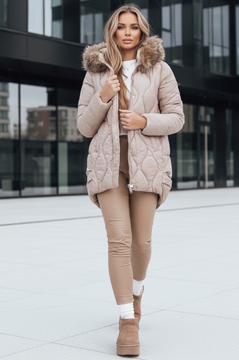 Női télikabát szőrmével bézs Dstreet TY5494 TY5494