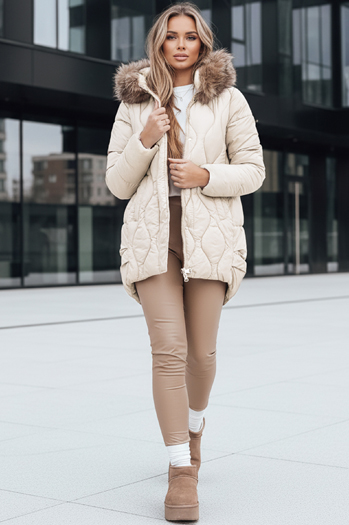 Női télikabát szőrmével ecru Dstreet TY5495