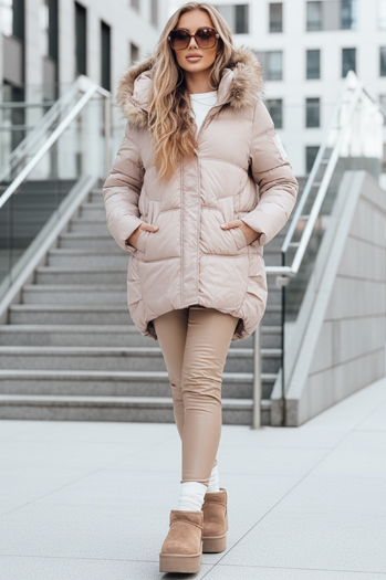 Női steppelt télikabát kapucnival bézs Dstreet TY5506