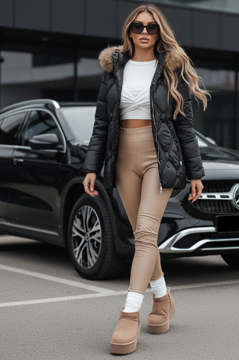 Női téli kabát műszőrmével fekete Dstreet TY5514 TY5514