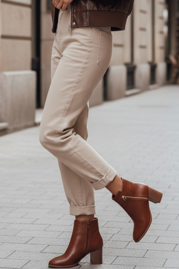 Női teve színű, sarkú csizma Dstreet ZY1317 ZY1317