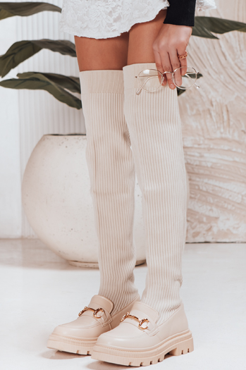 Női zoknis csizma bézs Dstreet ZY1323 ZY1323