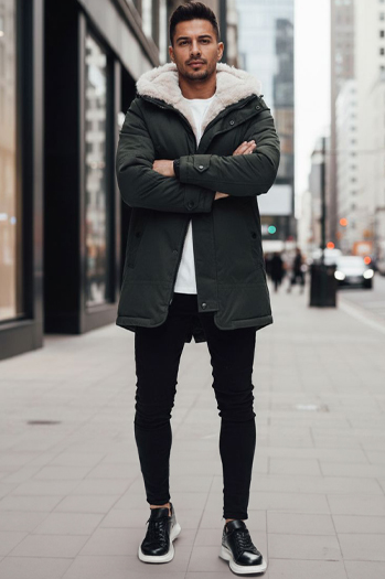 Férfi téli parka kabát kapucnival zöld Dstreet TX4963z