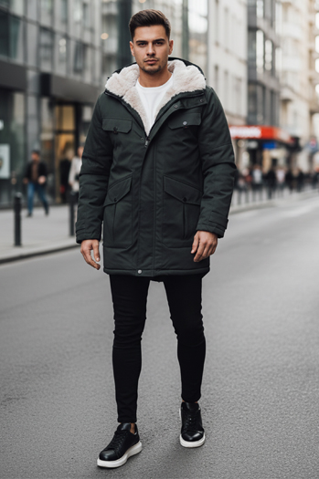 Férfi téli parka dzseki kapucnival zöld Dstreet TX4961z