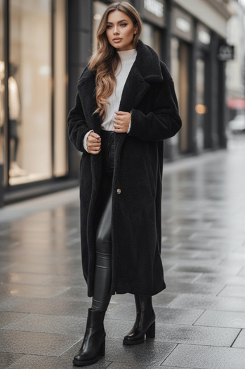 Női télikabát mackó szőrme hosszú fekete Dstreet NY0760z