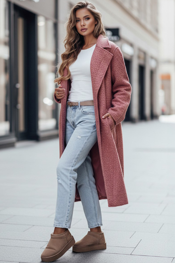 Női hosszú báránybőr kabát rózsaszín Dstreet NY0755z