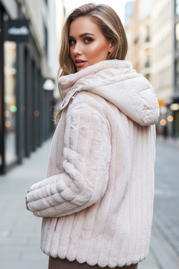 Női szőrme kabát kapucnival rózsaszín Dstreet TY5277z