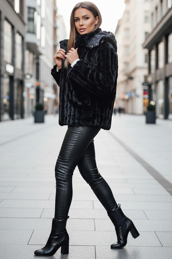 Női szőrme kabát kapucnival fekete Dstreet TY5276z