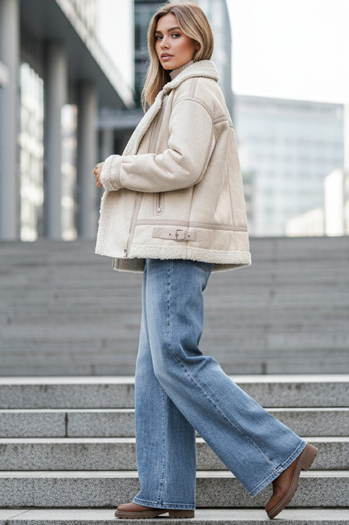 Női báránybőr ramones dzseki bézs Dstreet TY5245z