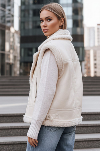 Női bőr mellény báránybőrrel bézs színű Dstreet TY5238z