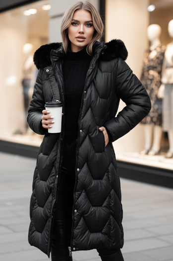 Női steppelt hosszú kabát WINTERACT fekete Dstreet TY4775z