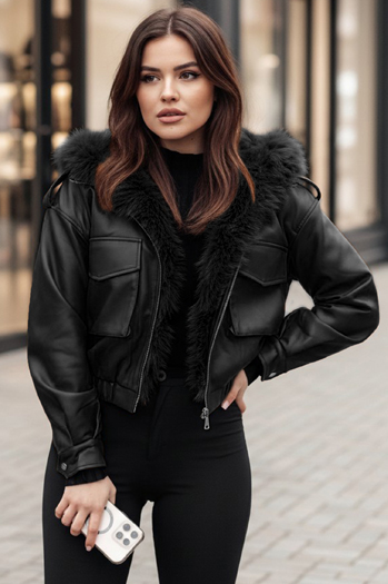 Női bőrdzseki szőrmével SOFTREBEL fekete Dstreet TY4762z