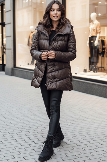 Női steppelt télikabát kapucnival BLOOM mokka Dstreet TY4517z