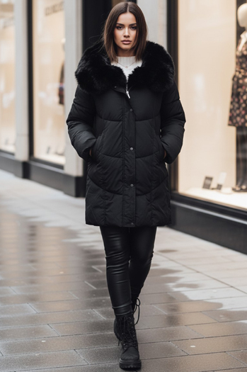 Női télikabát MORISIO hosszú steppelt kapucnival fekete Dstreet TY4702z