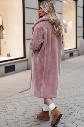 Női télikabát LUXERII hosszú szőrme kabát rózsaszín Dstreet TY4689z