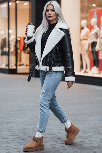 Női téli bőrdzseki BELLCIAO fekete és bézs Dstreet TY4685z