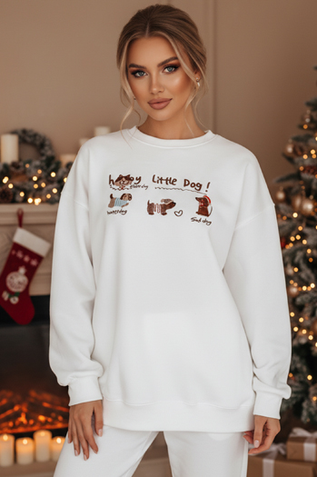 Női oversize pulóver tacskókkal JAMNIKOVE fehér Dstreet BY1498zz