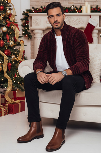 Férfi kigombolt pulóver bordó Dstreet WX2233z