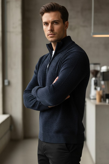 Férfi pulóver állógallérral, tengerészkék Dstreet WX2349