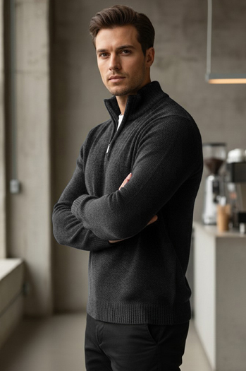 Férfi pulóver állógallérral sötétszürke Dstreet WX2351