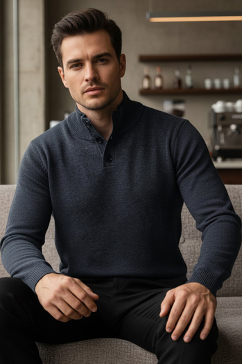 Férfi pulóver állógallérral, tengerészkék Dstreet WX2357