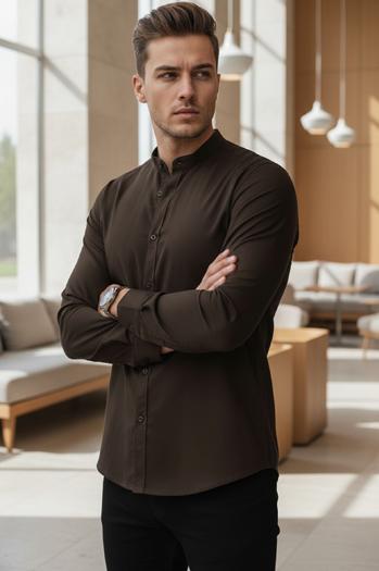 Férfi alkalmi ing felálló gallérral barna Dstreet DX2678