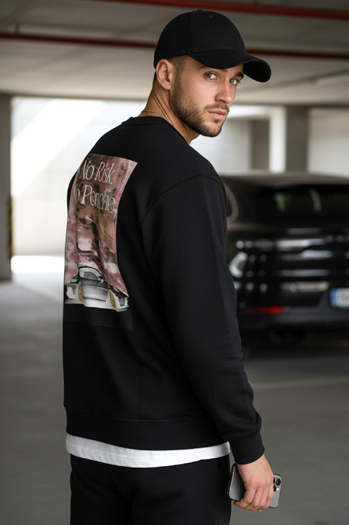 Férfi nyomtatott pulóver fekete Dstreet BX5947