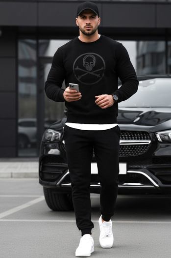 Férfi nyomtatott pulóver fekete Dstreet BX5948