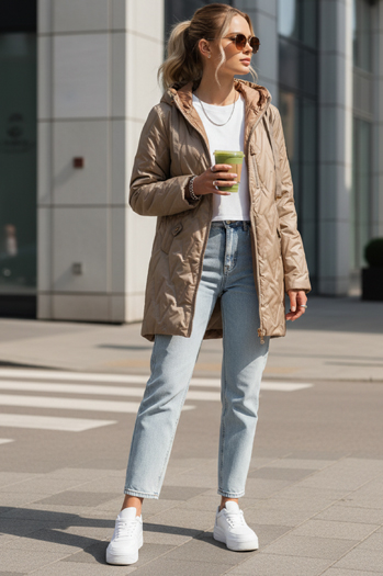 Női steppelt teve színű átmeneti kabát Dstreet TY5563