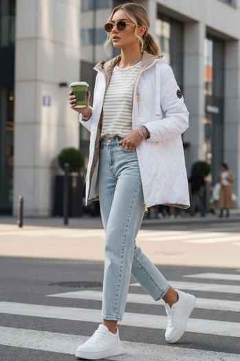 Női steppelt átmeneti kabát fehér Dstreet TY5564 TY5564