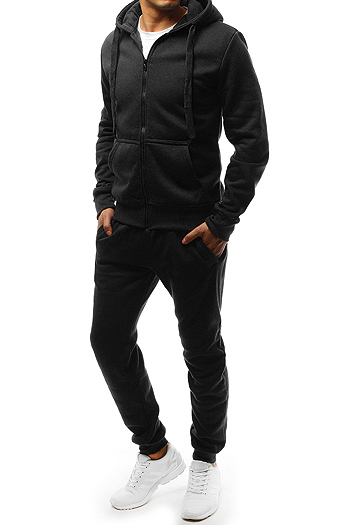 Cipzározható férfi melegítő együttes kapucnis pulcsival fekete színben Dstreet AX0348