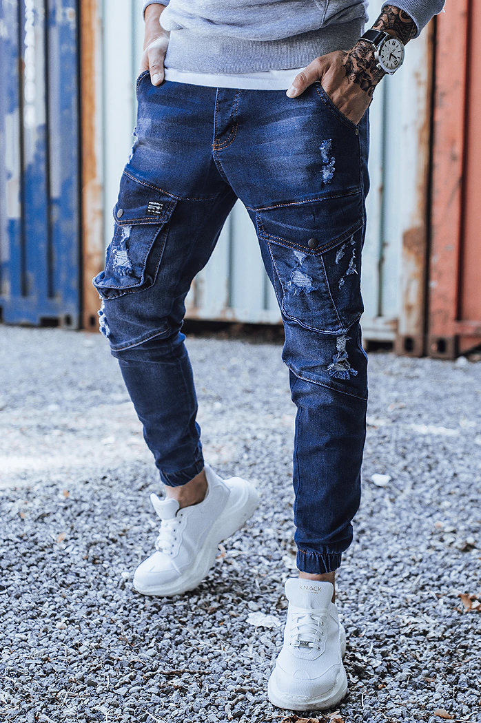 Kék férfi skinny fit farmernadrág övvel Dstreet UX3284
