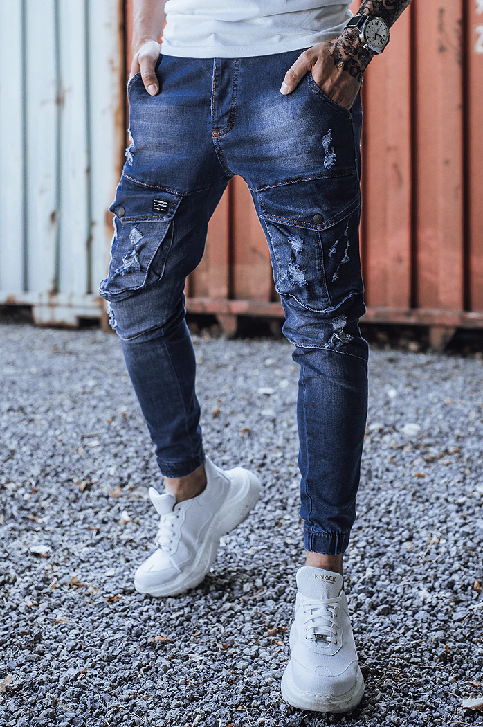 Kék férfi skinny fit farmernadrág övvel Dstreet UX3286