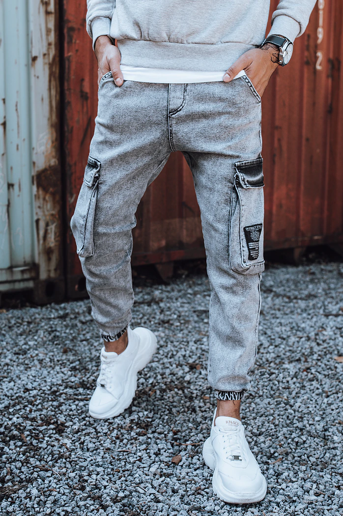 Férfi katonai jogger farmernadrág világoszürke színben Dstreet UX3309