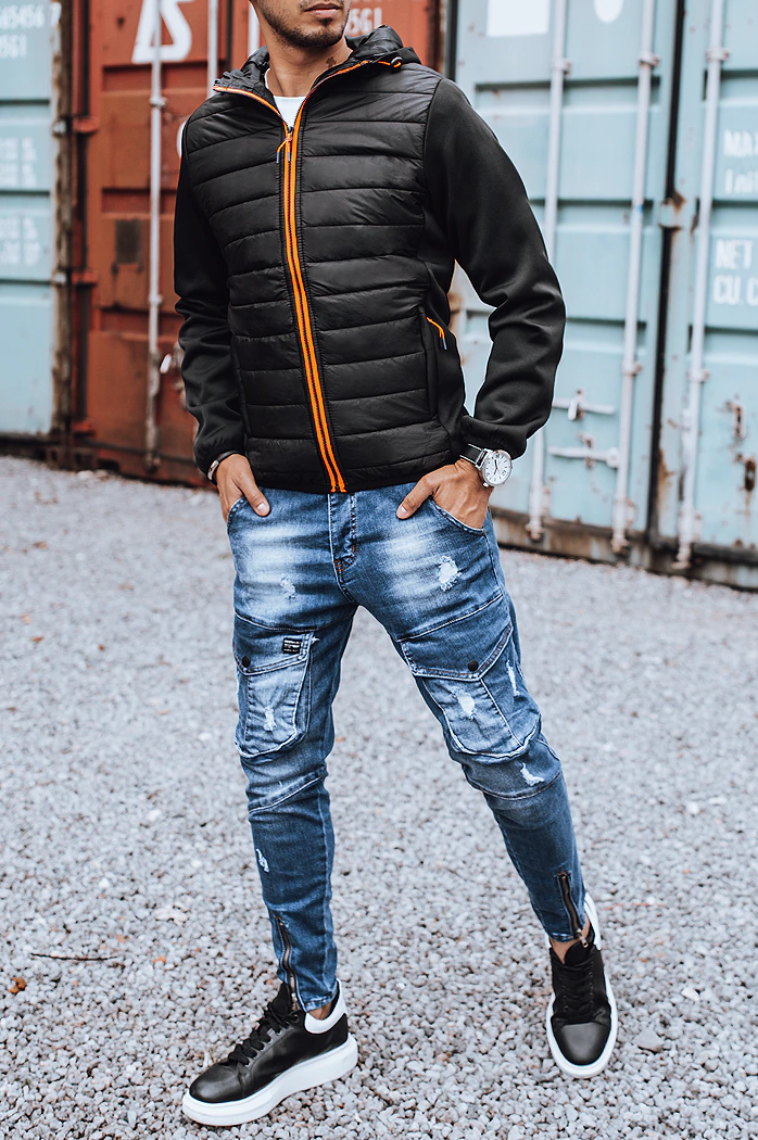 Férfi fekete steppelt átmeneti kabát Dstreet TX3785
