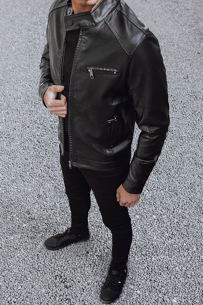 Fekete férfi bőrdzseki Dstreet TX4078