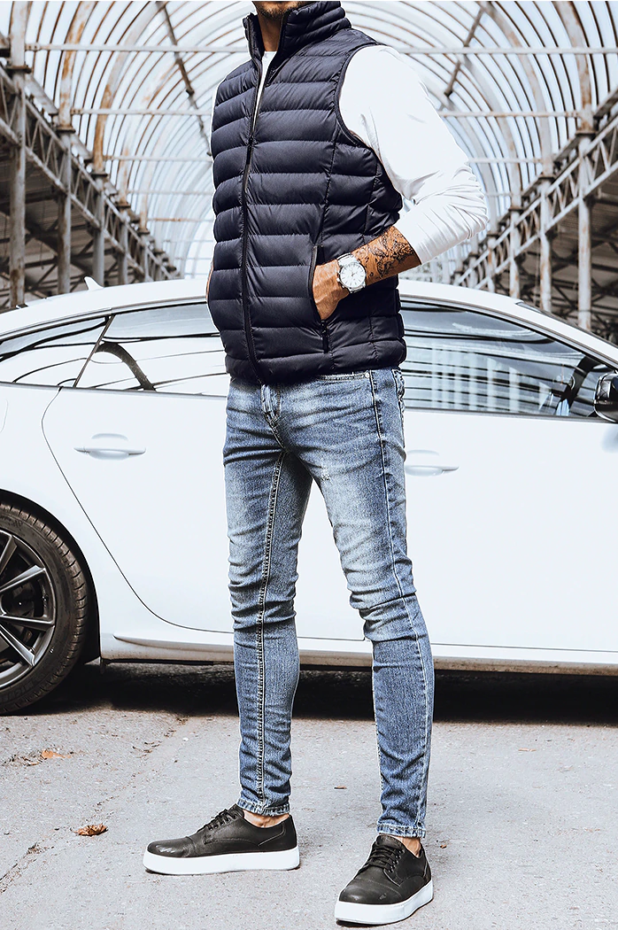 Férfi steppelt tengerészkék mellény Dstreet TX4130