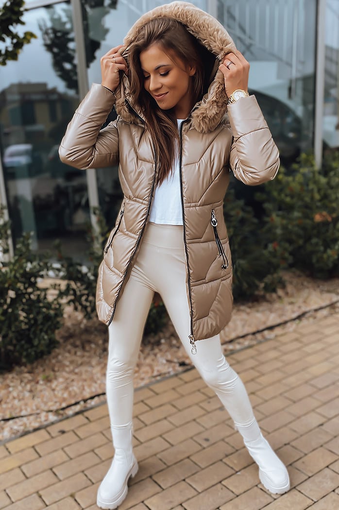 Női télikabát kapucnival KRISTA camel Dstreet TY3066 TY3066