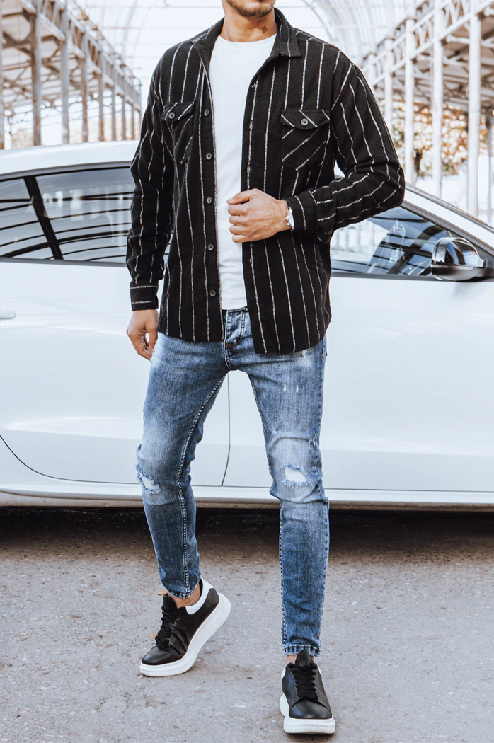 Férfi csíkos flanel ing fekete színben Dstreet DX2241