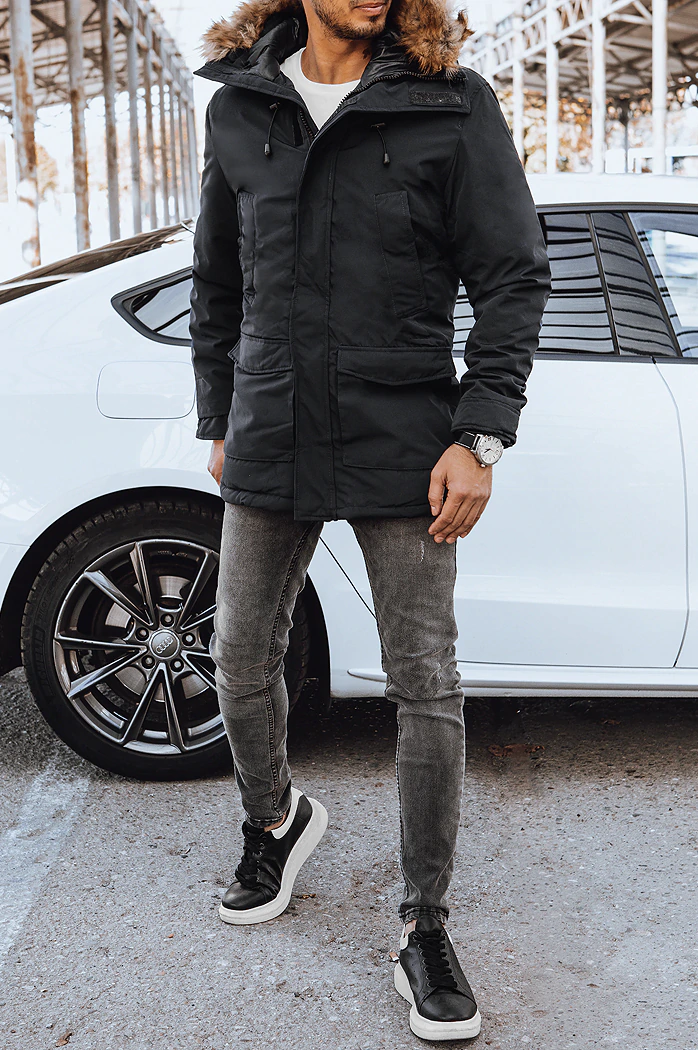 Férfi téli dzseki kapucnival fekete színben Dstreet TX4312
