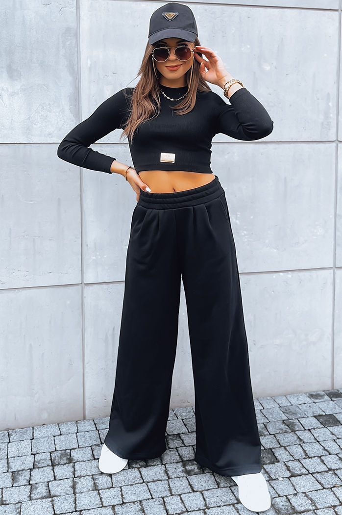 Női szett széles szárú nadrág és crop top ASTRAL ALLURE fekete Dstreet AY0920
