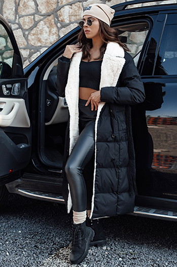 Női télikabát BALLMODA hosszú szőrmével fekete Dstreet TY4586