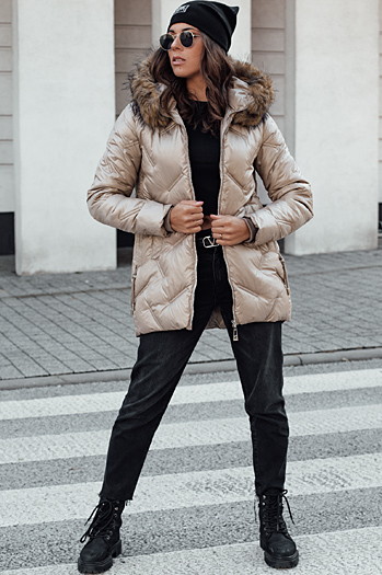 Női CLASSIQ téli steppelt dzseki kapucnival camel Dstreet TY4625