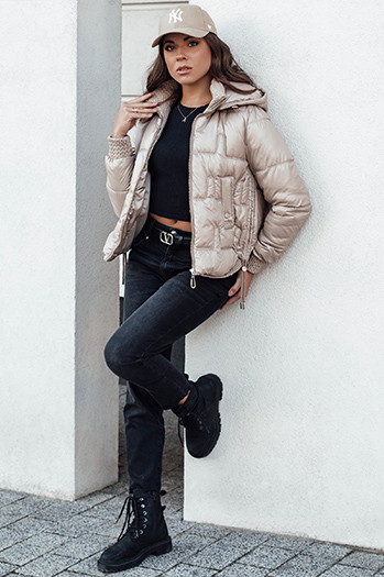 Női FASHWARM rövid steppelt dzseki kapucnival camel Dstreet TY4638