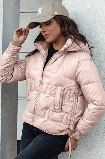 Női FASHWARM rövid steppelt kabát kapucnival rózsaszín Dstreet TY4641