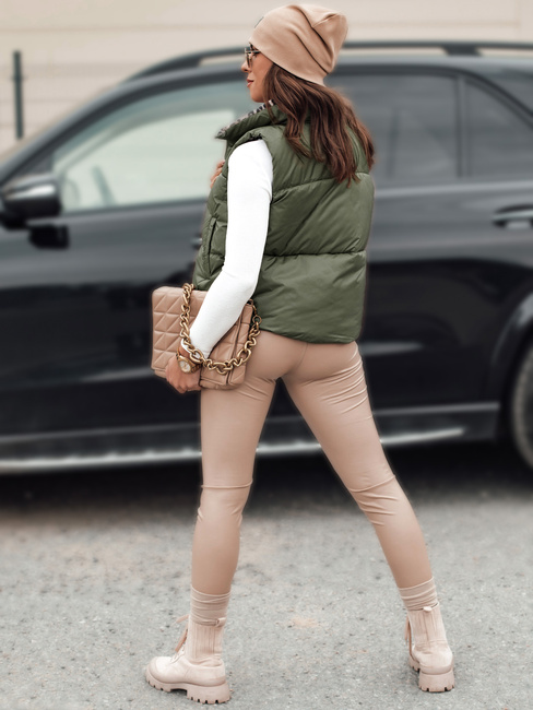 Női LEOVELLA átmeneti rövid steppelt, kétirányú zöld mellény Dstreet TY5496