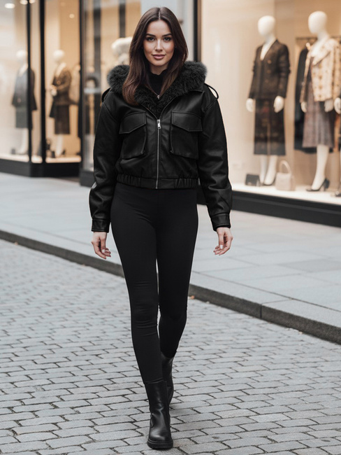 Női bőrdzseki szőrmével SOFTREBEL fekete Dstreet TY4762z