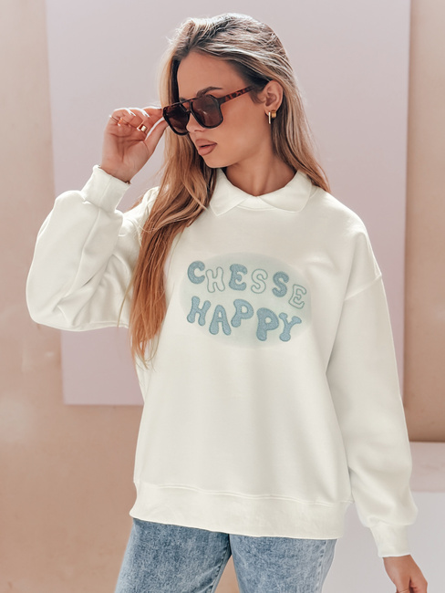 Női nagyméretű nyomtatott pulóver HAPIRES fehér Dstreet BY1484